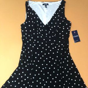 Womens Chaps Black and White Polka Dots Dress